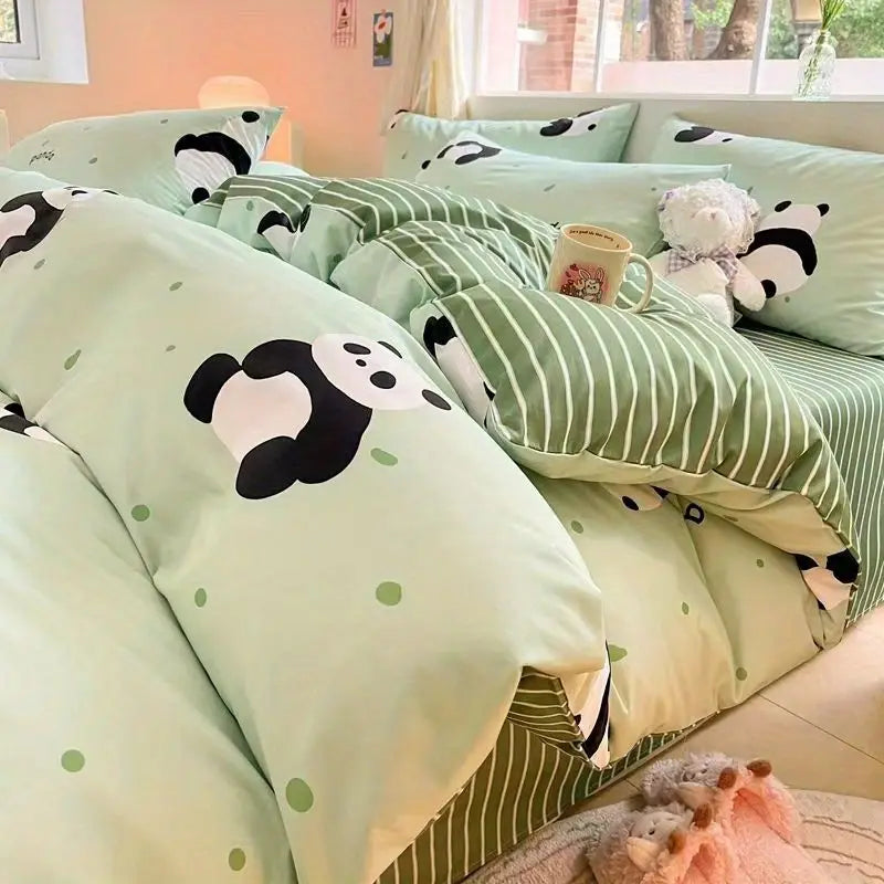 Mint Panda Bedding Set