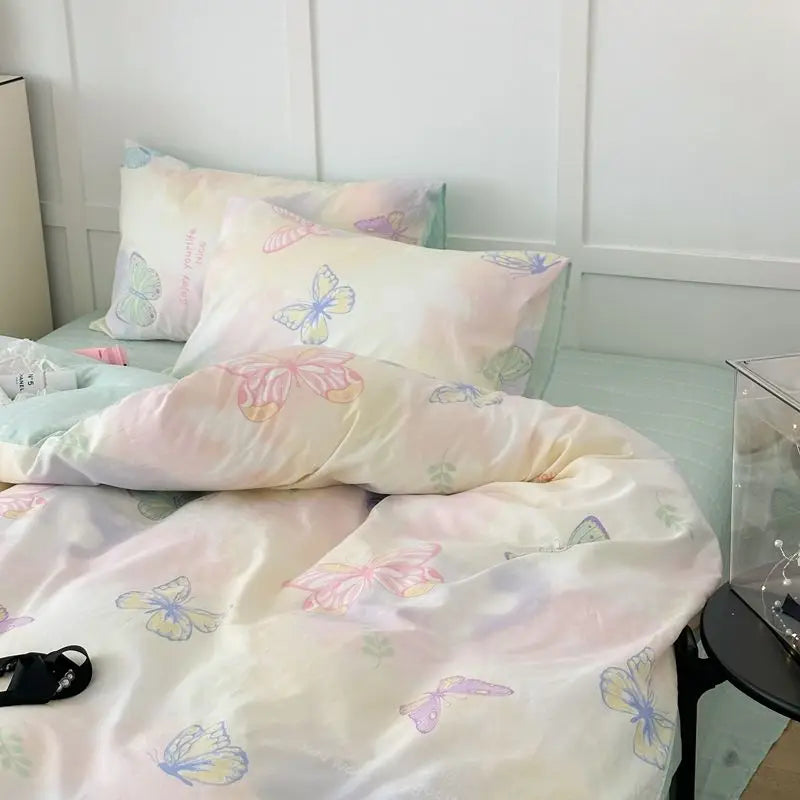Pastel Rainbow Butterfly Bedding Set