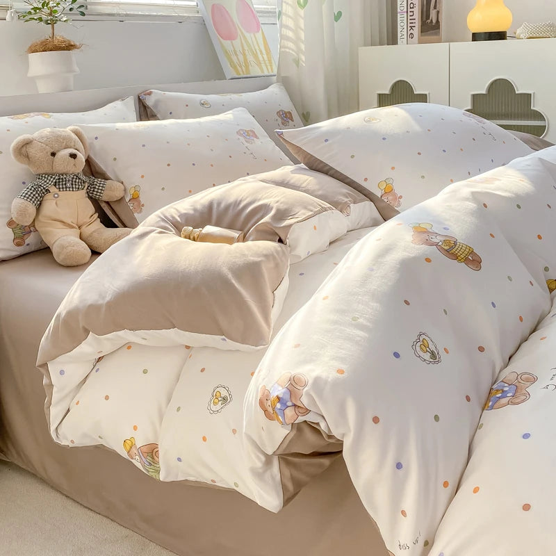 Cutesy Brown Cartoon Bear Bedding Set