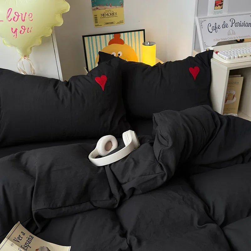Cotton Bedding Set with Hearts
