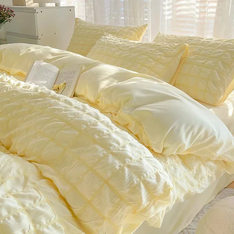 Solid Color Bubble Fabric Duvet Bedding Set