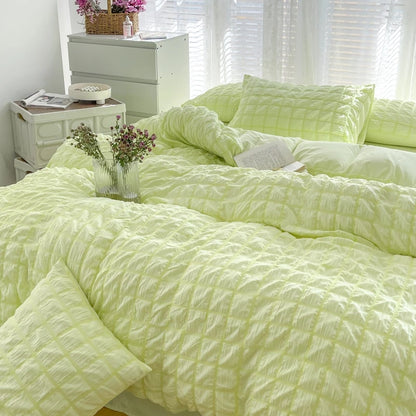 Solid Color Bubble Fabric Duvet Bedding Set