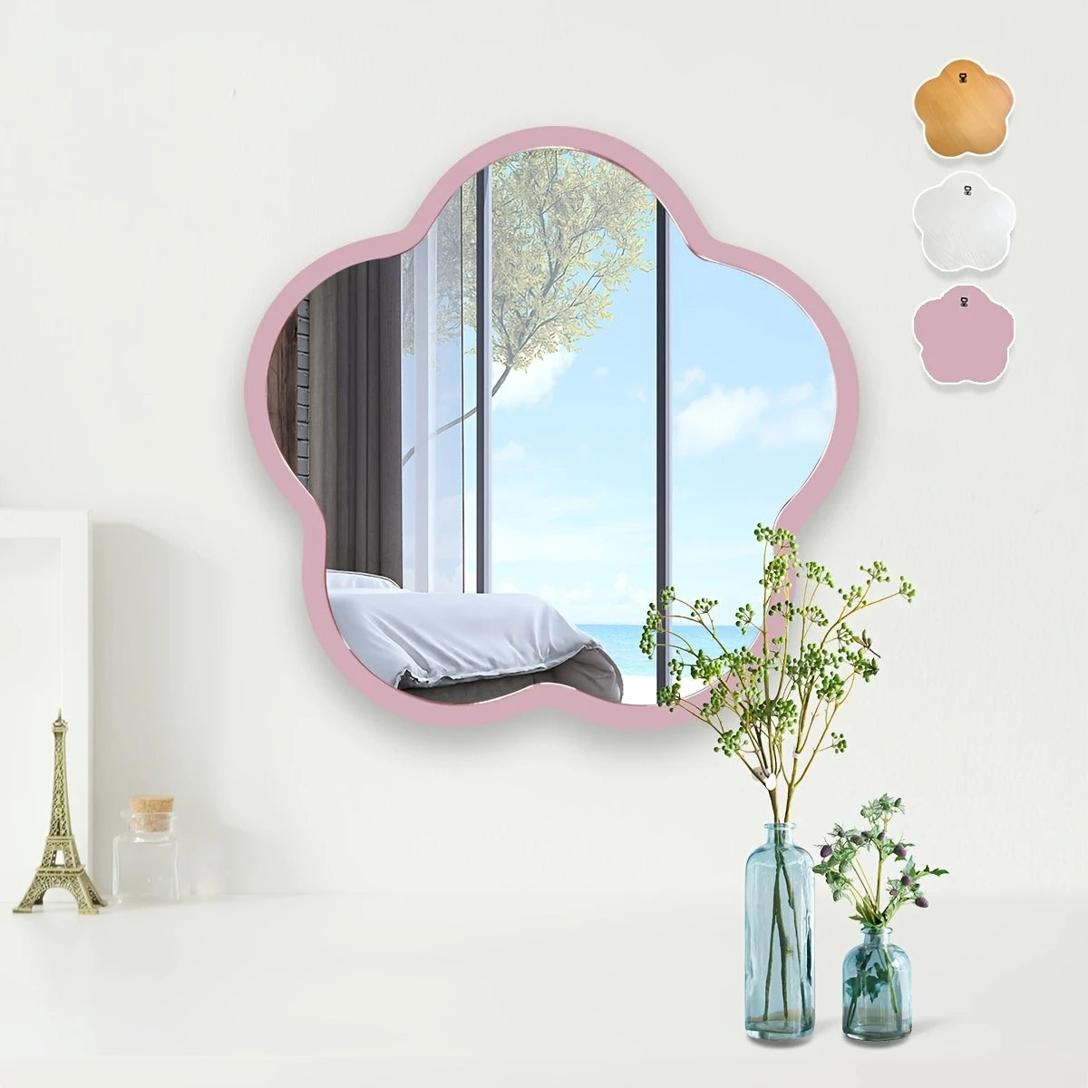 Cute Flower-Shaped Acrylic Wooden Mirror