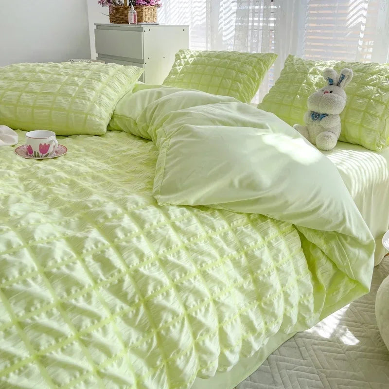 Solid Color Bubble Fabric Duvet Bedding Set