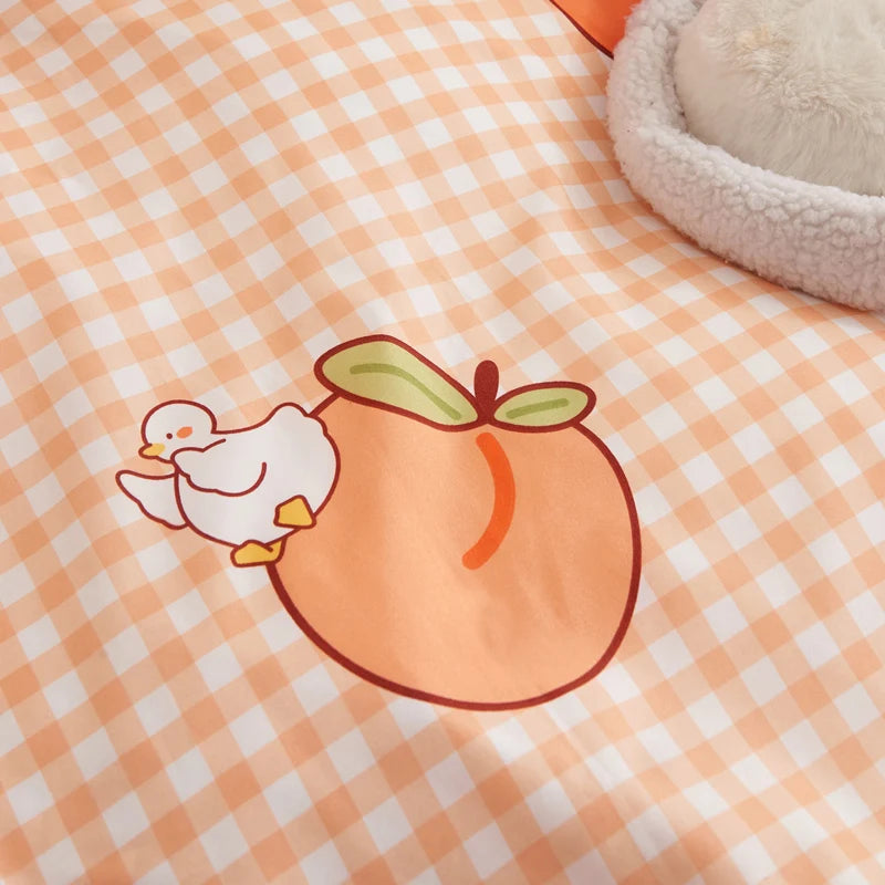 Peach Checkered Duvet Bedding Set