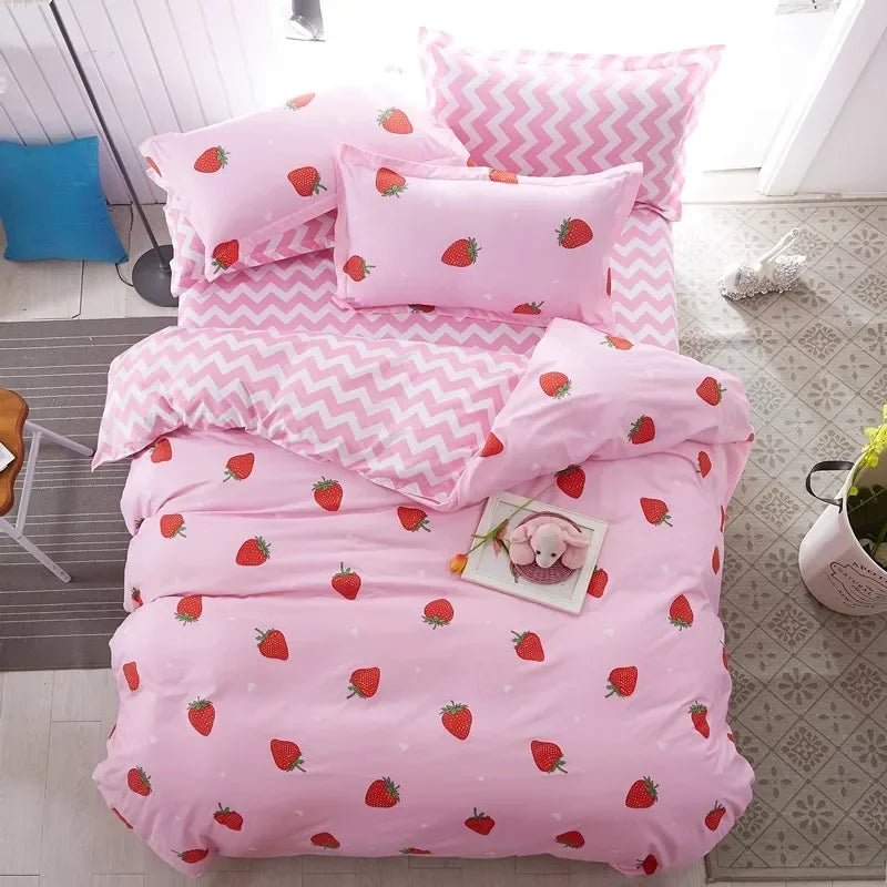 Pink Strawberry Duvet Bedding Set