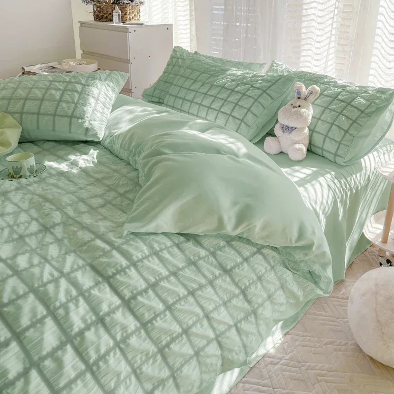 Solid Color Bubble Fabric Duvet Bedding Set