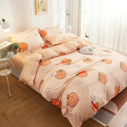 Peach Checkered Duvet Bedding Set