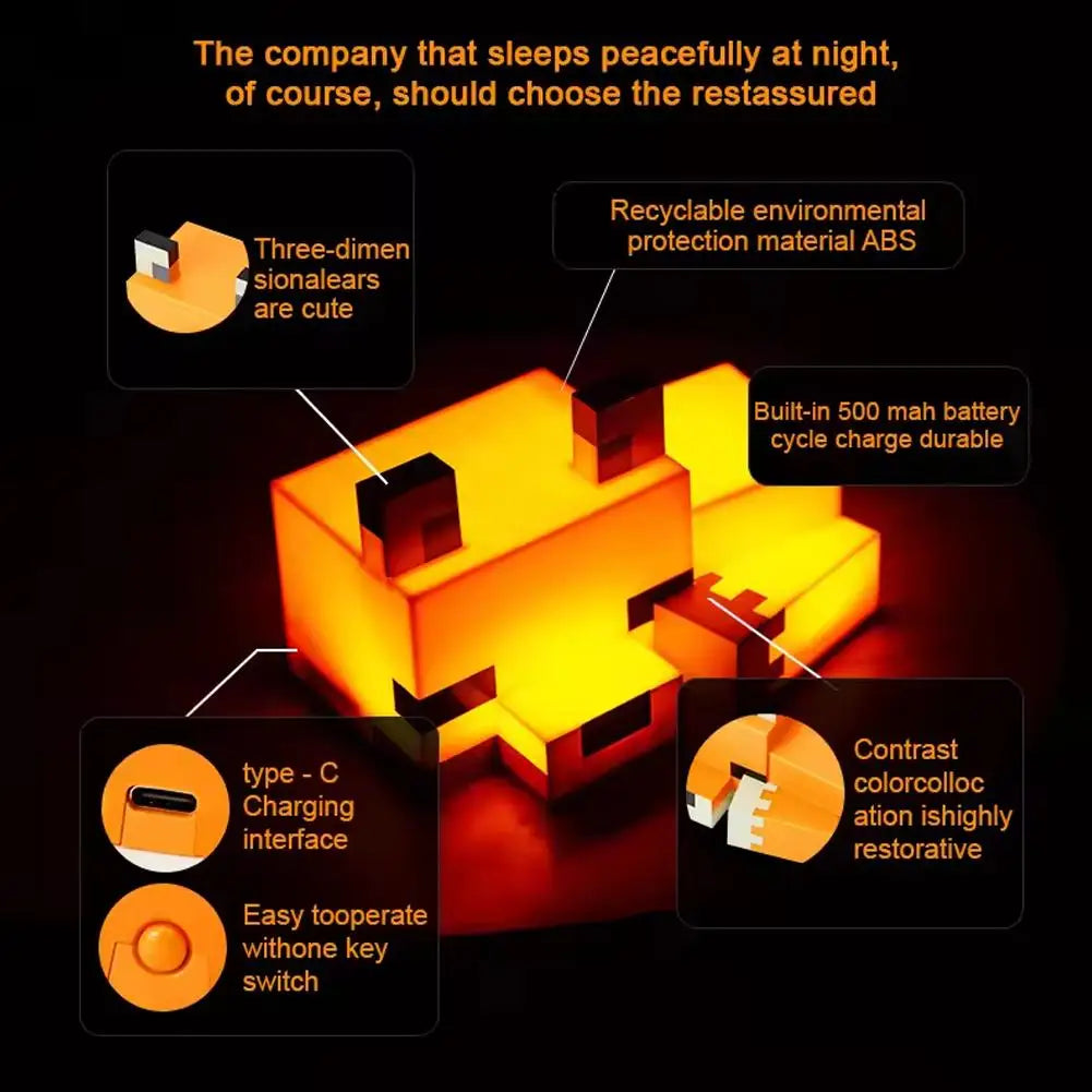 Kawaii Minecraft Fox Desk Light