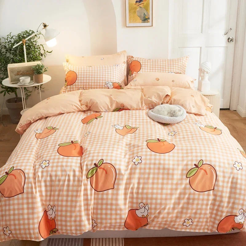 Peach Checkered Duvet Bedding Set