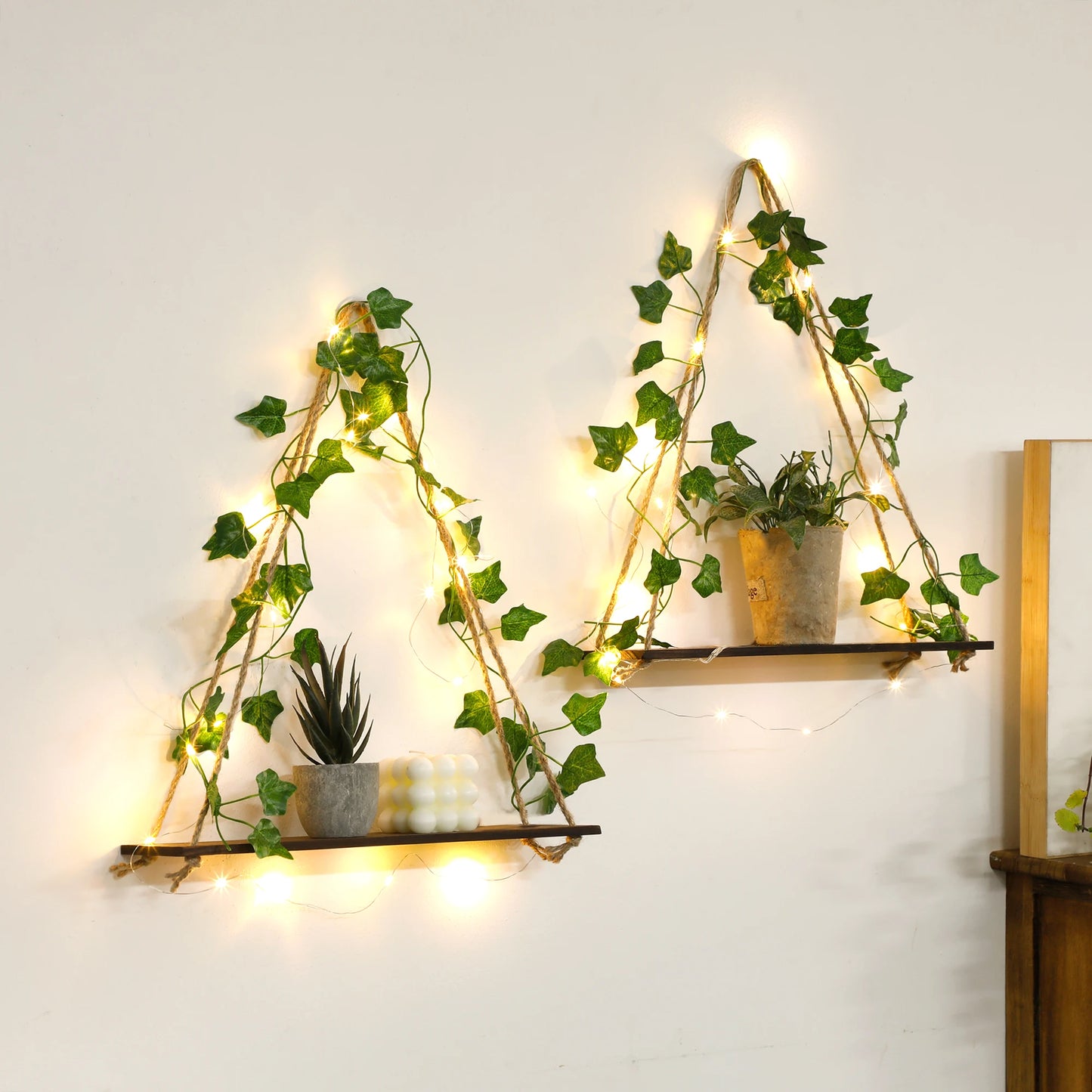 Artificial Ivy Led-Strip Floating Wall Shelf