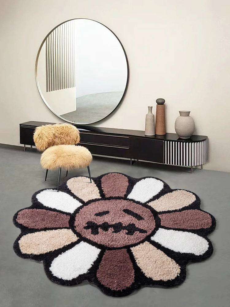 Smiley Face Tufted Flower Rug