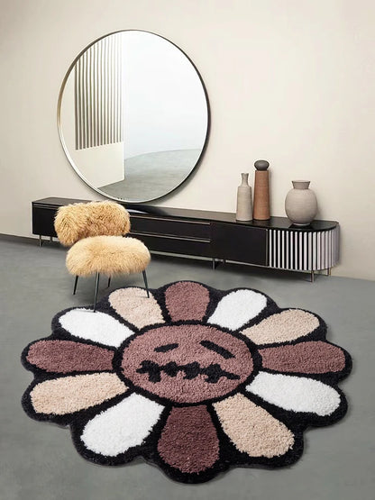 Smiley Face Tufted Flower Rug