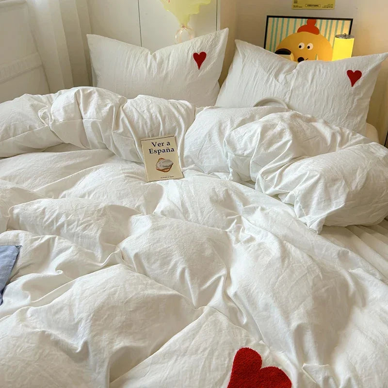 Cotton Bedding Set with Hearts