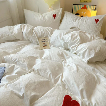 Cotton Bedding Set with Hearts