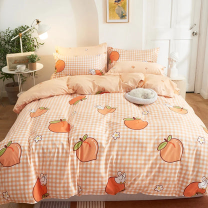 Peach Checkered Duvet Bedding Set