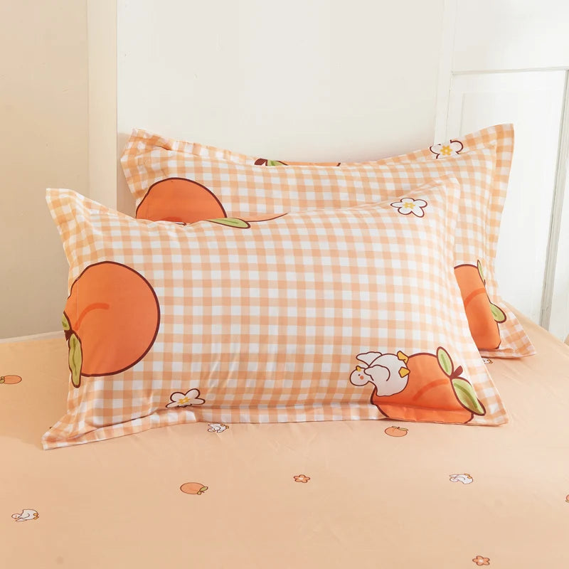Peach Checkered Duvet Bedding Set