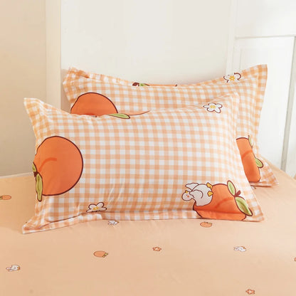 Peach Checkered Duvet Bedding Set