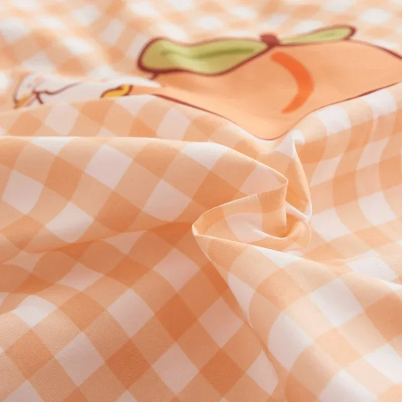 Peach Checkered Duvet Bedding Set