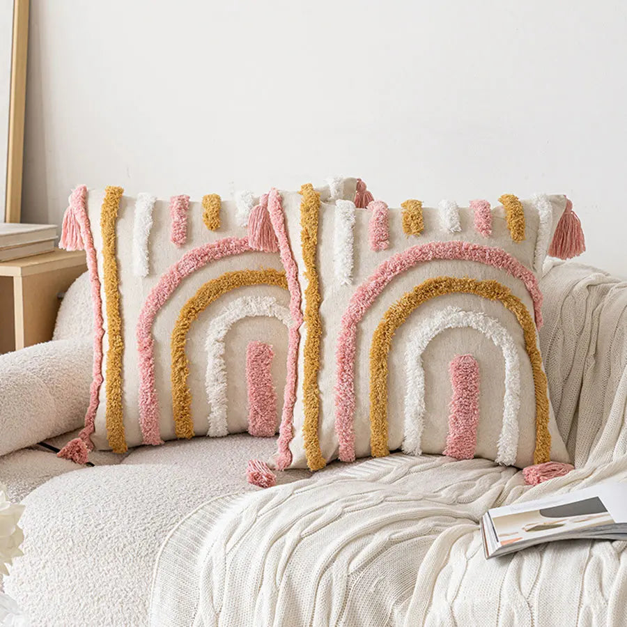 Pink Cotton Tufted Pillow Cover