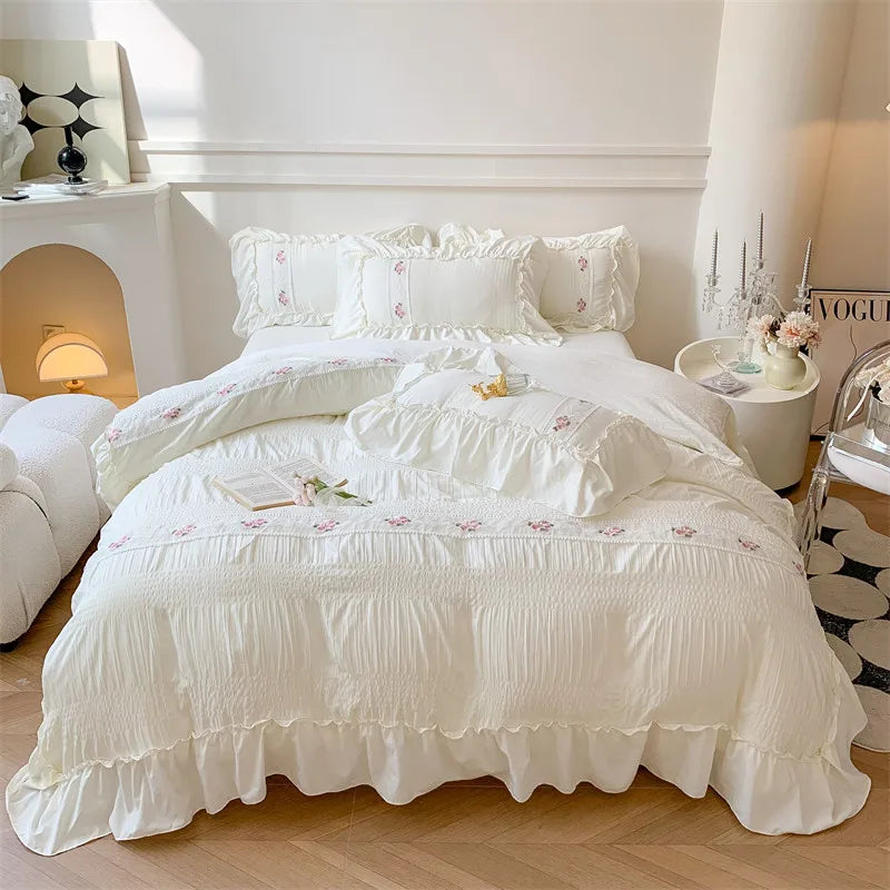 French Retro Floral Embroidered Duvet Bedding Set
