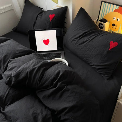 Cotton Bedding Set with Hearts