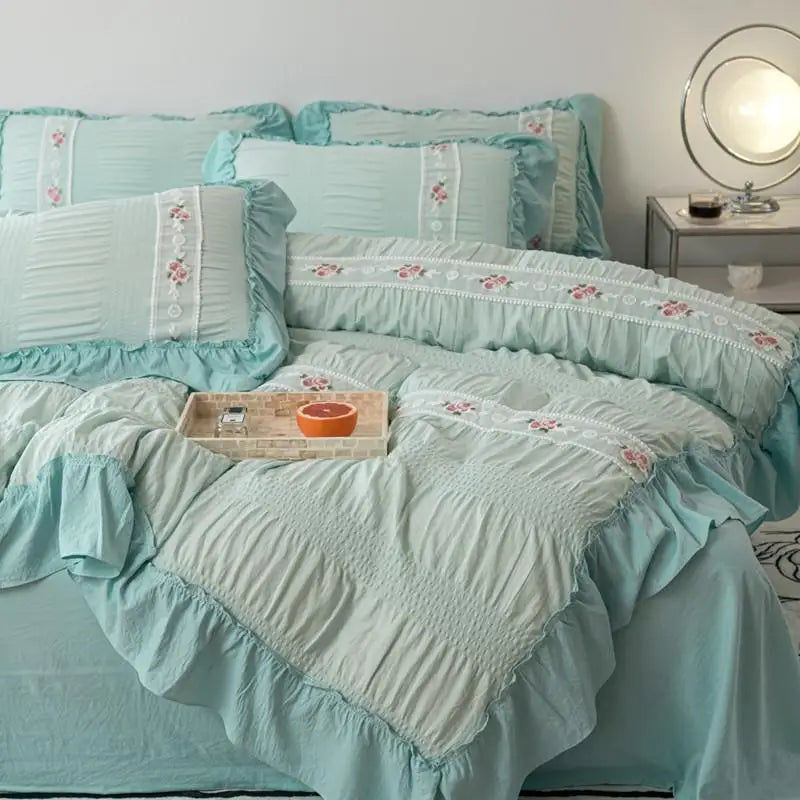 French Retro Floral Embroidered Duvet Bedding Set