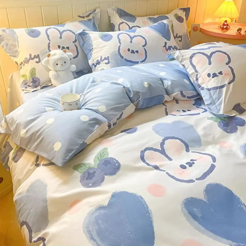 Kawaii Blue Bunny Bedding Set
