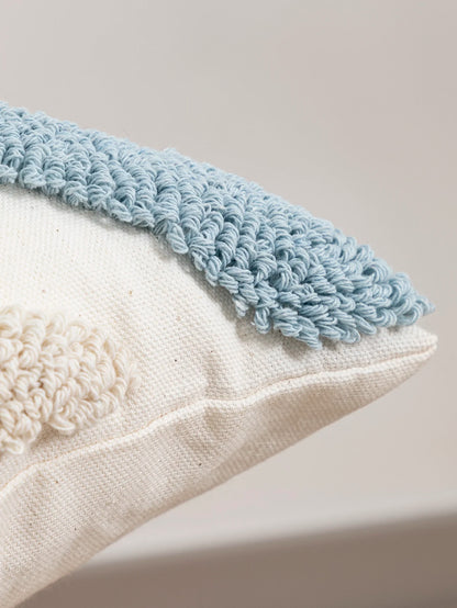 Blue and White Tufted Pillow Cover