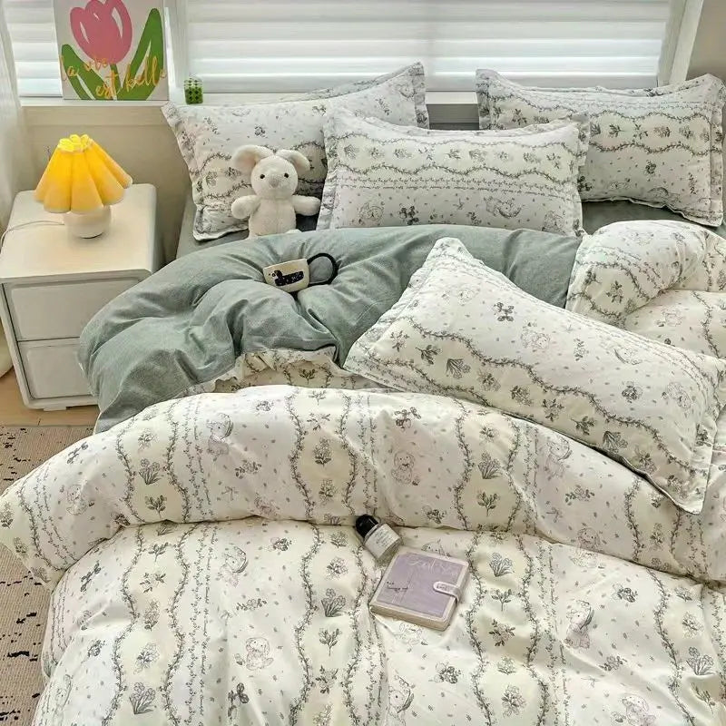 Sage and White Floral Bedding Set