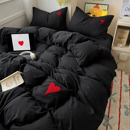 Cotton Bedding Set with Hearts
