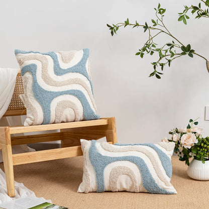 Blue and White Tufted Pillow Cover