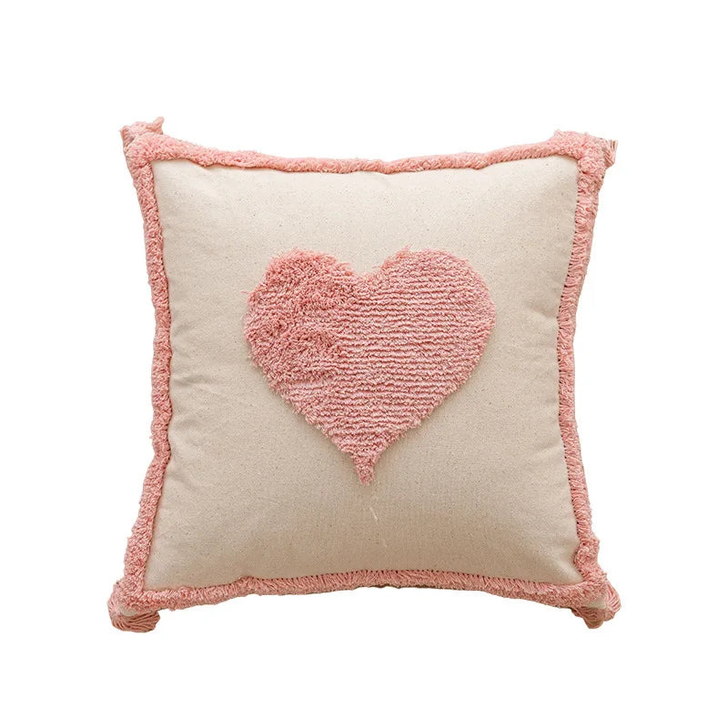 Pink Cotton Tufted Pillow Cover