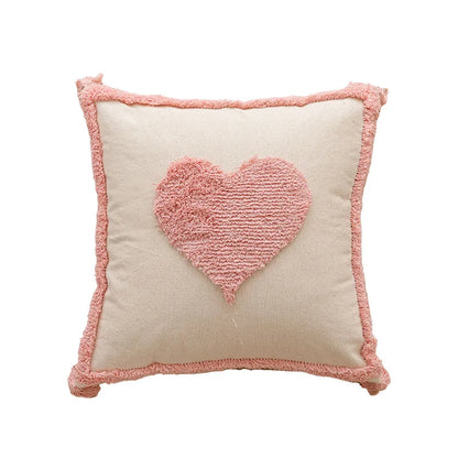 Pink Cotton Tufted Pillow Cover