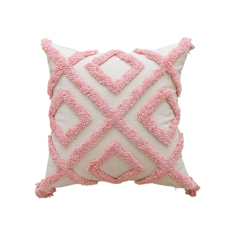 Pink Cotton Tufted Pillow Cover