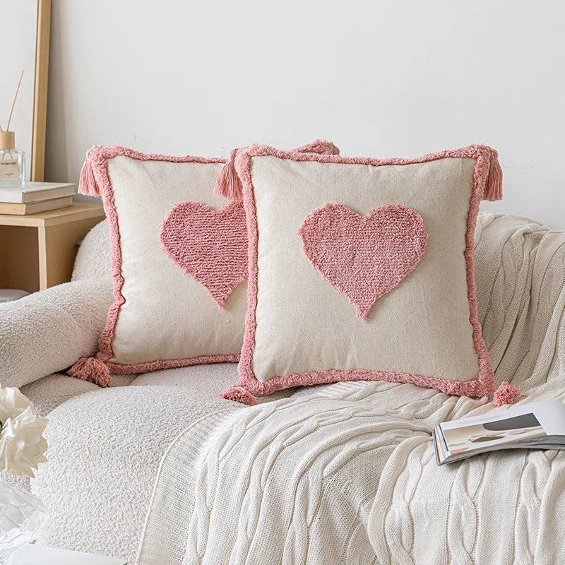 Pink Cotton Tufted Pillow Cover