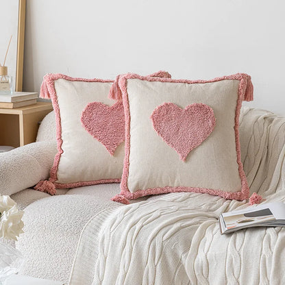 Pink Cotton Tufted Pillow Cover