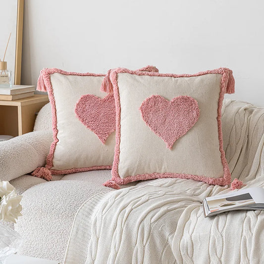 Pink Cotton Tufted Pillow Cover