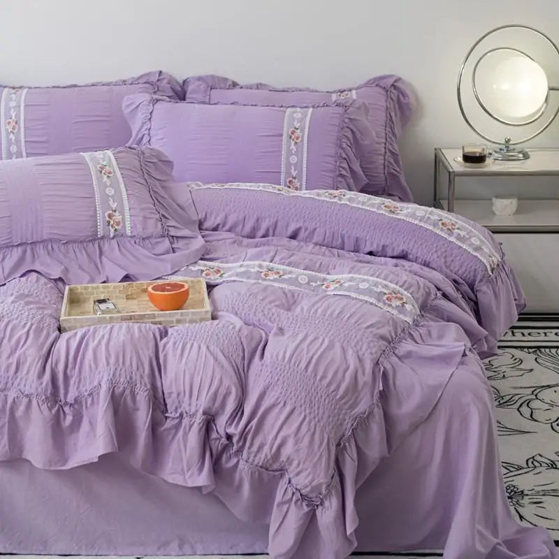 French Retro Floral Embroidered Duvet Bedding Set