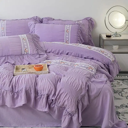 French Retro Floral Embroidered Duvet Bedding Set