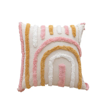 Pink Cotton Tufted Pillow Cover