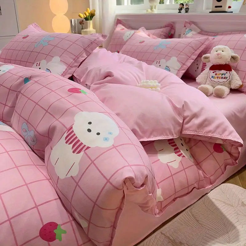 Kawaii Pink Puppy Bedding Set