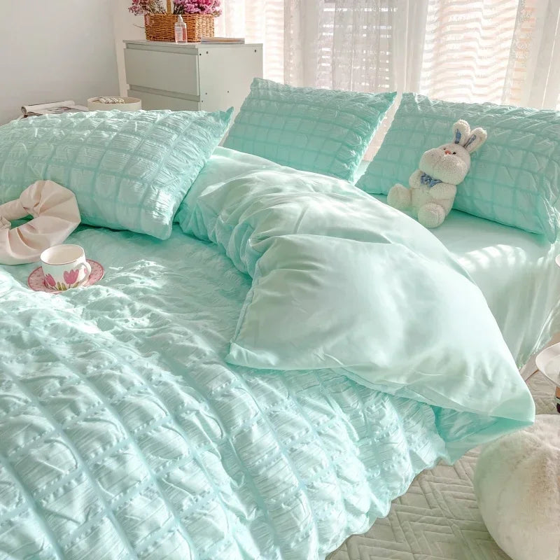 Solid Color Bubble Fabric Duvet Bedding Set