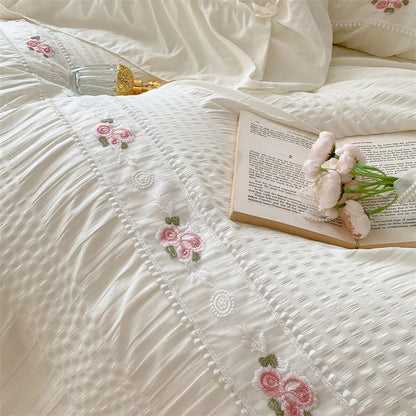 French Retro Floral Embroidered Duvet Bedding Set