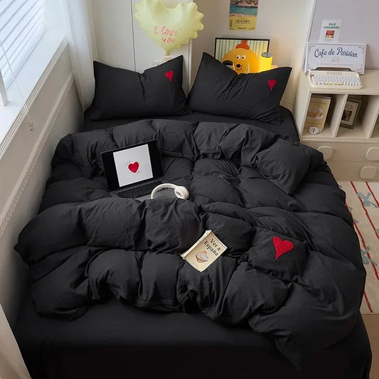 Cotton Bedding Set with Hearts