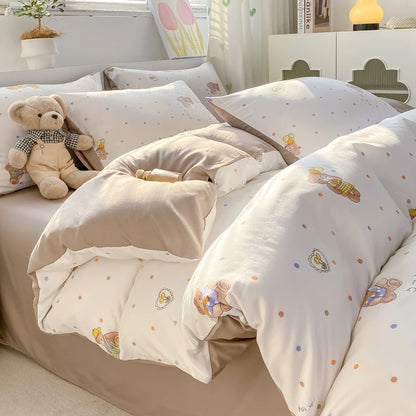 Cutesy Brown Cartoon Bear Bedding Set