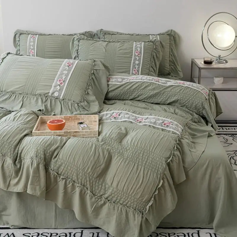 French Retro Floral Embroidered Duvet Bedding Set