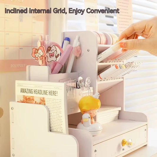 Kawaii White Wooden Desk Organizer