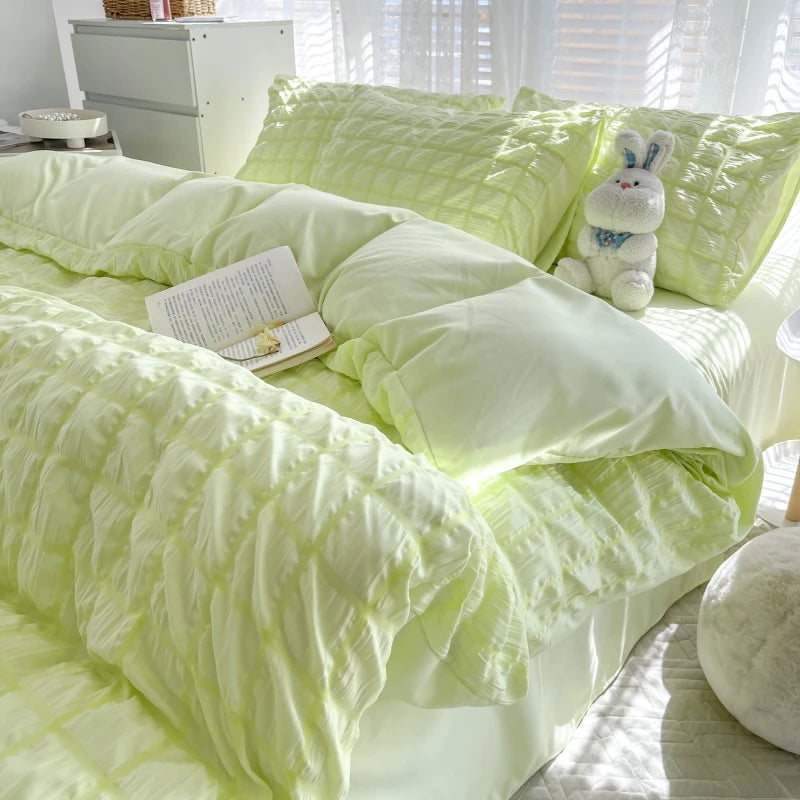 Solid Color Bubble Fabric Duvet Bedding Set