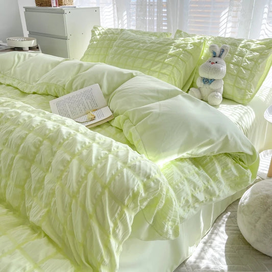 Solid Color Bubble Fabric Duvet Bedding Set